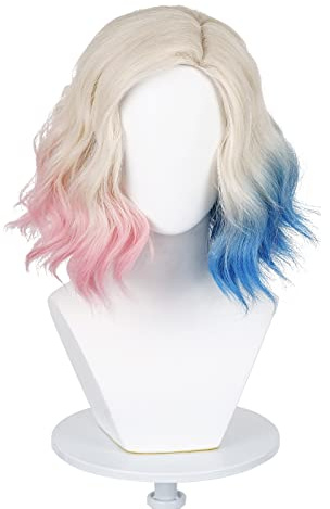 COSPLAZA Weiblicher Werwolf 40cm Kurz gelockt Blond Blau Rosa damen bunte Sinclair perücken Cosplay Kostüm Perücke Mittwoch Halloween Cosplay Wigs