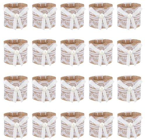 SUPERFINDINGS 20 Rond de Serviette en Dentelle Porte Serviette en Toile de Jute Accessoires de Table de Salle à Manger Porte Serviette Rustique en Toile de Jute Décoration de Table de Mariage de Noël