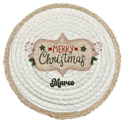 Merry Christmas Sottopiatto Natale Tovaglietta Alimentare in Vimini a tema Natalizio Personalizzata con Nome Idea Regalo Capodanno Befana Donna Compleanno Colazione Pranzo Cena Merenda Casa Ufficio