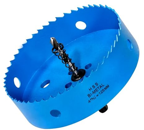 HYCHIKA Scie Cloche 125 mm, Couteau De Trou En Hss M42 Bi-métal Pour Bois, MéTal Souple Et Plastique (Plaques De Gypse Et Cloison SèChe), Avec Foret SéParable Et Clé Allen