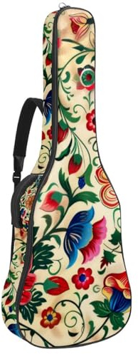 Große Universal-Akustikgitarrentasche mit Schwammschutzschicht, wasserdichte Gigbag für 40/41/42 Zoll Gitarren, bunte Blumen, mehrfarbig, 42.9x16.9x4.7 in, Gitarrentasche