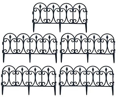 Beetzaun aus Wetterfestem Kunststoff, 33cm Hoch, Schöner Dekozaun, Gartenzaun Mit Erdspießen, 5-teiliges Set, Schwarz