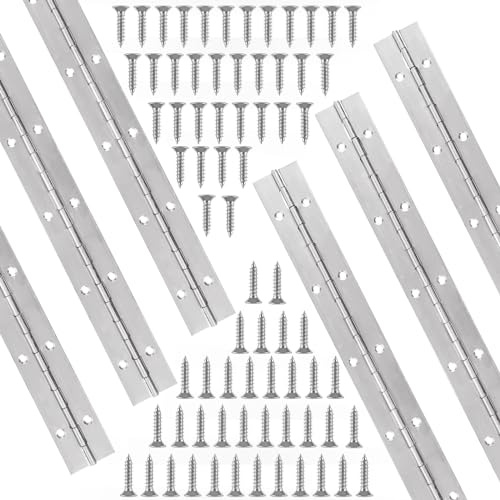 LOPYXBR 6 unidades de bisagra piano 30 cm, bisagra piano acero inoxidable con 72 tornillos para puertas, armarios, cajas y bricolaje