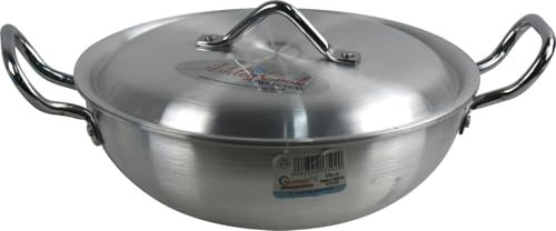 Round Aluminium Karahi Cooking Bowl Traditional Kadai Curry Cooking Serving Bowls Indian Platter (28cm (6.15L))