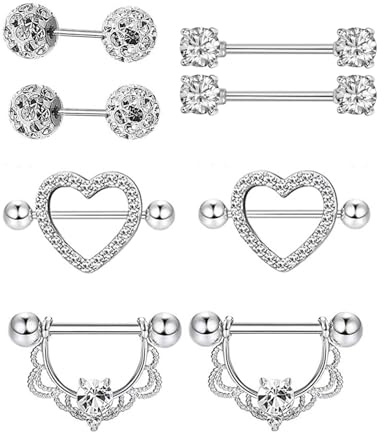 OXDOHUE 4 Paar 14G Nippelpiercing Chirurgenstahl für Damen Brustwarzenpiercing Nippel Piercing Zungenpiercing Edelstahl Schmetterling Herz Barbell Piercing Körperschmuck Set für Frauen Mädchen