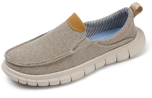 Axcone Hombres Zapatos Casuales Mocasines Barco Mocasines Negocios Piso Conducir Bajo Casual Zapatillas（2802-Beige44）