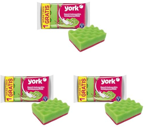York Putzschwamm, Küchenschwamm, Spülschwamm, Zweiseitig Reinigungsschwamm, Scheuerschwamm Welle, Topfreiniger Schwamm, Gründliche Reinigung, 4+1 Stück Gratis, Grün (Packung mit 3)