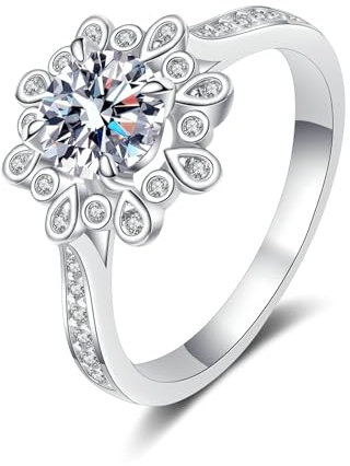 Epinki Partnerringe 14 Karat 585 Weißgold, Klassiker Rund 1ct Labor Erstellt Diamant Diamantring, 14K Gold Damen Trauringe Echt Schmuck, Gr.48 (15.3)