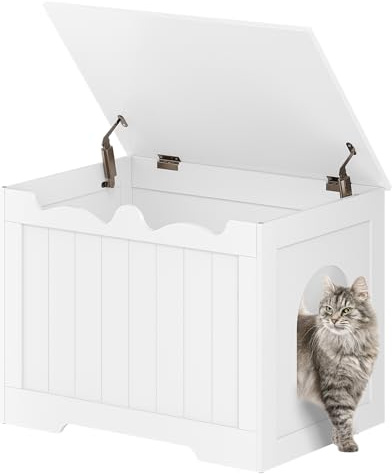 Hzuaneri Maison de Toilette Chat, 70 cm, Meuble Litiere Chat, Blanc | Meuble D'armoire Caché à Ouverture Supérieure, Maison pour Chats D'intérieur, Boîte de Rangement, 70 x 50 x 53 cm, CB84803X
