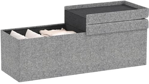 HOMCOM Sitzbank mit Stauraum, faltbar Polsterbank mit separaten Behältern, Bettbank mit Leinenoptik, Sitztruhe für Flur Schlafzimmer Wohnzimmer, 110 x 38 x 38 cm Dunkelgrau