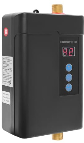 Chauffe-Eau Instantané 4000W Tankless électrique LED Température (82,4-131°F) IPX4 Avec télécommande Pour cuisine, salle de bain, lavage (Noir)