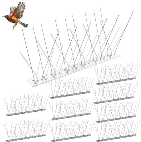 10Pcs Bird Spikes Set with Stainless Steel Base, Durable Pigeon Deterrent Spikes for Gardens Roofs Windows Fence Bird Control Spikes for Crows Seagulls Squirrel (2.5M)