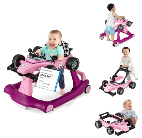 COSTWAY 4-i-1 gåstol, hopfällbar gåvagn med justerbar höjd och hastighet, baby walker, bilformad med musiklåda, ljus och hjul, promenadfri, baby från 6 månader, 12 kg lastkapacitet (lila)