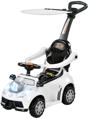 AIYAPLAY Rutschauto mit Schiebstange Lenkrad 12-36 Monate Weiß+Schwarz | Rutschfahrzeug, Schiebeauto, Kinderfahrzeug, Hupe & Sound, Kinderauto