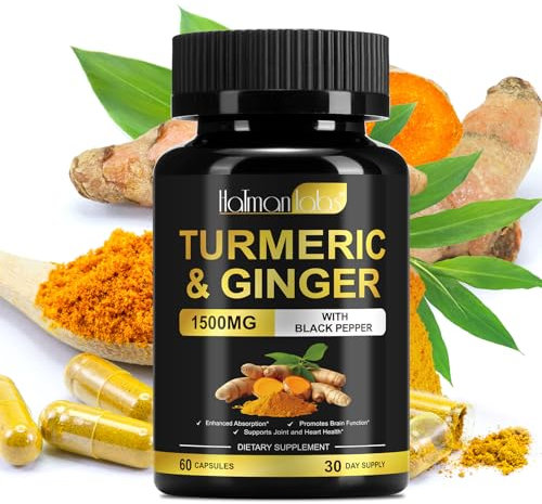 Turmeric and Black Pepper Capsules | 1500mg/1 Month, Turmeric Curcumin and Ginger Supplement| Turmeric Tablets| 95% Curcumin Extract| Turmeric Herbal Supplements-60 Capsules