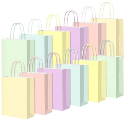 Vivantia Party Paper Gift Bags with Handles 12 Pcs, Macaron Color