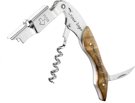 Fanery Sue Cavatappi da Sommelier Inciso e Personalizzato - Apri bottiglie da vino Professionale 3 in 1 in Acciaio Inox con Tagliafogli e Apri birra