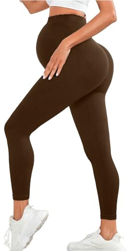 Generisch Leggings pour femmes enceintes - Opaque - Taille haute - Legging de grossesse 2025 - Bande ventrale - Pantalon de grossesse - Pantalon de grossesse - Hauts élastiques et respirants, Café 2
