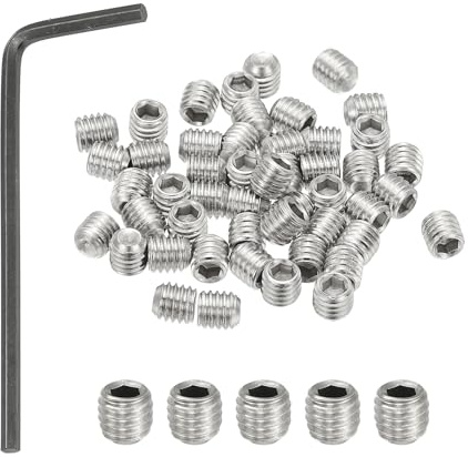 PATIKIL 50 Stück 304 Edelstahl Madenschrauben #10-32x3/16 UNF Feingewinde | Innensechskant Gewindestifte Set mit Schraubendreher für Türklinken Halterung Möbel Lampen Wasserhahn Reparatur