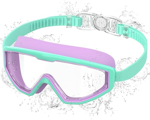 Ambienden Simglasögon för barn som motverkar blekning UV - 180° bred syn - 1-klick justering och silikontätning - unisex glasögon 3–12 år gammal pool, grön lila