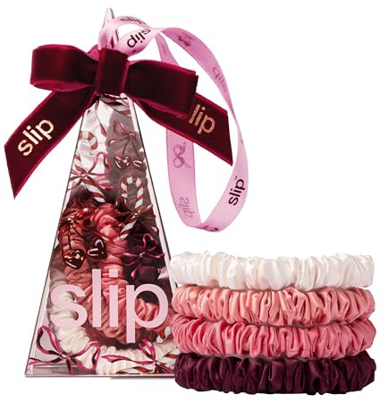 slip Scrunchies skinny in Candy Cane Ornamento Confezione: Anti-piega, Anti-rottura, Slipsilk Design protegge i capelli delicati | Include 4 elastici in pura seta