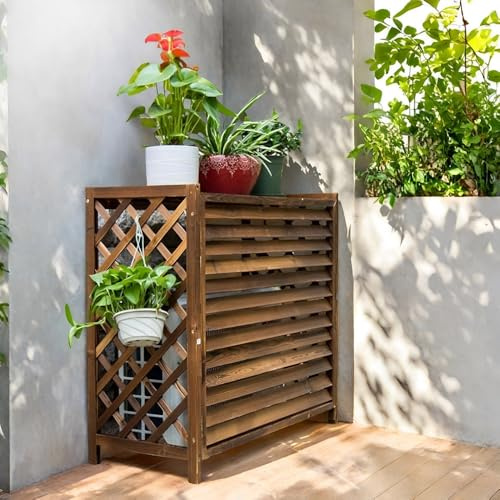 Couvre Climatiseur Bois Marron Massif Cache Exterieur, Cache-radiateur En, Résistant À La Pluie Et Au Soleil, D'extérieur(S)