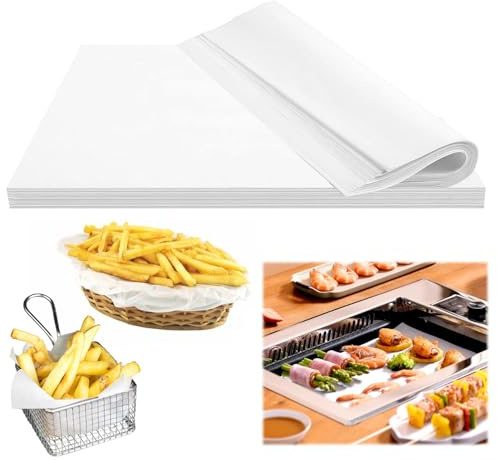 100 Wachspapier für Lebensmittel, Butterbrotpapier Zuschnitte 35 x 24,7cm | Käsepapier Wasserdicht und Öl, Deli Papierblätter, Backpapier Weiß für Burger, Pizza, Sandwiches, Pommes