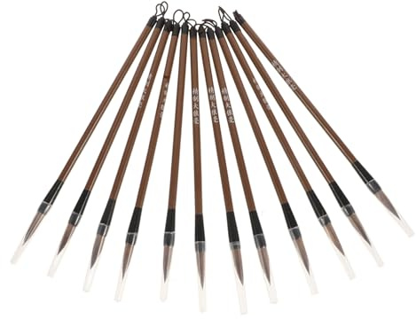 ARTSEWPLY Set 12 Pennelli Calligrafia Cinese Per Pittura a Inchiostro, Penne Calligrafiche Per Principianti e Artisti, Morbidi e Resistenti, Per Scrittura Cursiva e Pittura Tradizionale