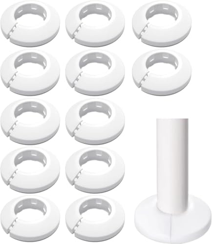 12-Pack Elegant White Radiator Pipe Covers for 15mm Pipes, Decorative PVC Plastic Wall Collars for Heating Systems