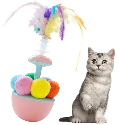 Liakyunf Katzen Spielzeug - Federball Katzenangel zum Selbstspielen | Selbstspielendes Trainingsball Spielzeug für Draußen - Interaktive Beschäftigung gegen Langeweile für Kätzchen und Katzen