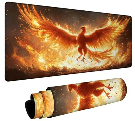 Tapis de Souris Phénix Tapis de Souris Gamer Flamme Mouse Pad Bords Cousus Précision et Vitesse Améliorées pour Decoration Maison Bureau Pc Portable Pc Gamer Clavier sans Fil 40x100x0.3 cm DBYH-8781