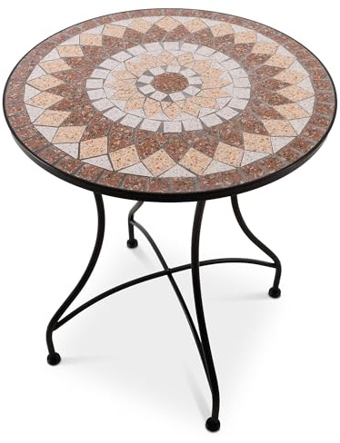 Raburg Mayla Mosaik-Gartentisch, rund, 60cm Ø, Rotbraun/Terrakotta/Grau | Mosaikmuster, mediterranes Flair, liebevolle Handarbeit, für Garten, Balkon und Terrasse