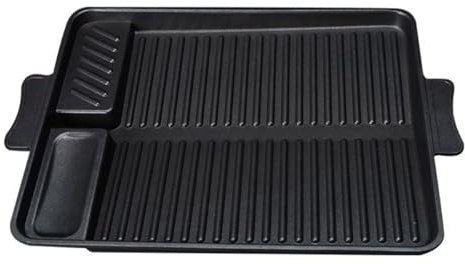 Yardenfun Poêle Rectangulaire Antiadhésive en Métal pour Barbecue D'extérieur, Plaque de Cuisson Multifonction en Pierre de Maifan, Résistante la Chaleur Orifice de Drainage D’Huile,