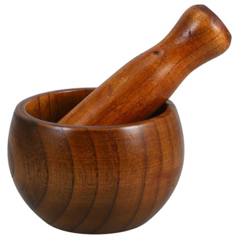 OSALADI Pilon à Ail en Bois D’acacia Mortier à Fond Plat – Ensemble Manuel 1 Pièce pour Écraser Ail, Épices et Pilules – Ustensile Cuisine Pratique pour Usage Domestique