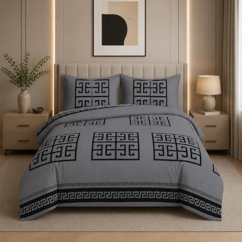 Luxury Complete Bedding Set with Duvet Cover, Fitted Sheet & Pillowcase(s) – Single – Grey – Soft Microfiber Quilt Cover & Bed Linen Set for Single Beds