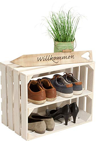 Kistenbaron Schuhschrank Schuhregal - Weinkiste Obstkiste Holzkiste - weiß - 50x40x30cm