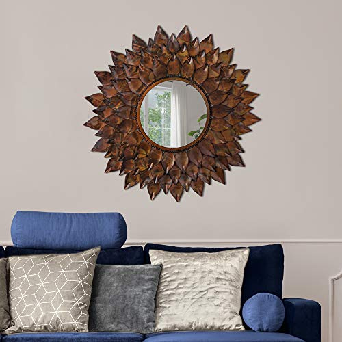WOMO-DESIGN Dekorativ väggspegel Sunflower Rio de Janeiro Ø 74 cm av glas, metallram Brun, rund spegel, modern dekorativ spegel, design hängande spegel, vägghängande hallspegel sminkspegel