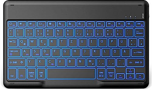 EasyAcc Bluetooth-Tastatur, Kabellose Bluetooth-Tastatur kompatibel mit Windows/Android/iOS, mit Hintergrundbeleuchtung QWERTZ Deutsches Layout, Schwarz