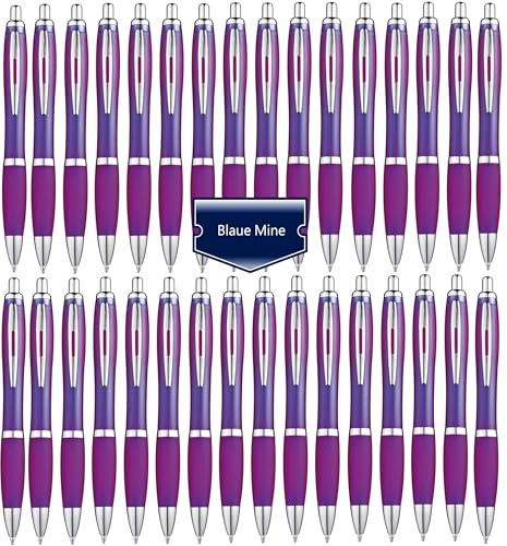 Libetui 50 Kugelschreiber Lila – blauschreibende Kulis | Druckkugelschreiber mit blauer Mine, Großraummine, rutschfester Griffzone & Clip, für Büro, Schule, Uni & Praxis
