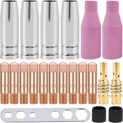 EATBALE MIG/MAG Verschleißteile Set Schweißzubehör MB15 15AK, Drahtdurchmesser 0,8 mm, 4 x Gasdüse, 2 x Keramikdüse, 10 x Stromdüse M6 0,8mm, 2 x Düsenstock, 2 x Isolator, 1 x Werkzeug (21 Stück)