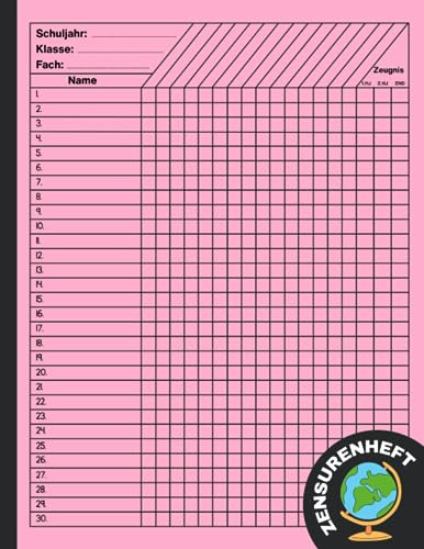 Zensurenheft: Zensurenbuch DIN A4 Format, Notenbuch für Lehrer, Klassenbuch, Geschenke für Lehrer.