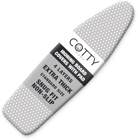 COTTY HOME Extra Thick Ironing Board Covers with Pad Standard Size 15x54, Heat Reflective Full Scorch Resistant Padding, Snug Fit Non-Slip Nose Pocket Fastener Straps Elastic Edges, Gray Spotted