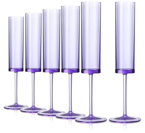 SHIQIKEJIPTY Acrylic Champagne Flutes 5.4 OZ Square Champagne Glasses Stemmed Coupes Reusable Wedding Toasting Glasses Rose Bride Wine Glasses For Birthday Party Wedding (Purple, 6 Pack)