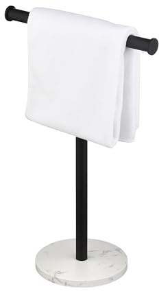 Porte-serviettes en forme de T, porte-serviettes de salle de bain, support avec base équilibrée pour salle de bain, cuisine, vanité, comptoir, anneau porte-serviette moderne (base en marbre, noir)