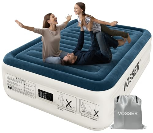 VOSSER Queen Air Mattress with Built-in Pump,18''Fast & Easy Inflation/Deflation Inflatable Mattress, Foldable Blow Up Mattress with Storage Bag, Inflatable Bed for Home, Camping & Guests