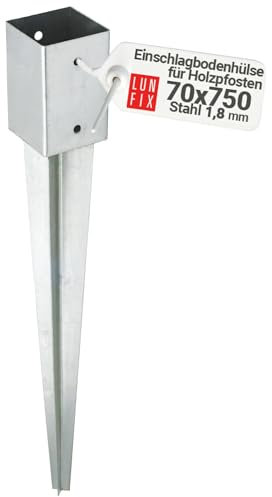 70x70 mm Supporto per pali in legno, h 750mm, spessore 1,8mm, acciaio zincato a caldo, fissaggio pali recinzione, staffe giardino, battipalo, recinzione in legno, fissaggio pali