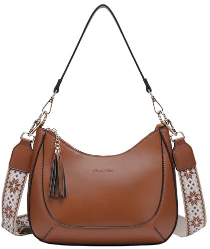 Chase Chic Borsa a tracolla per donne, Piccola borsa a tracolla in ecopelle per signore Borse a mezzaluna con tracolla staccabile Marrone