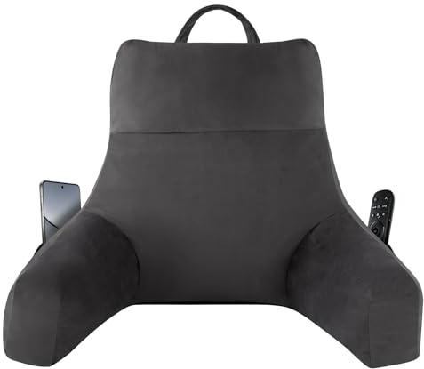 IPYNBAP Back Pillow for Bed Sitting up, Reading Pillow for Sitting in Bed Adult, Back Support Pillow, Memory Foam Sit up Lounge Backrest Pillow with Arms for TV, Couch, Chair, Dorm, 18 Inch, Grey