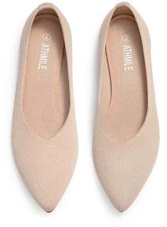 ATHMILE Pointed Toe Flats for Women Dressy Brown Work Shoes Business Casul Knit Ballet Flats Slip on Office Ladies Comforttable Dress