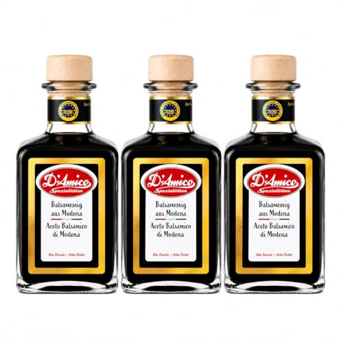 D'Amico Aceto Balsamico di Modena I.G.P, 3x 250 ml | 90% Traubenmost, Hohe Dichte (1,35), Ohne Zusatzstoffe, Ideal für Salate, Käse, Erdbeeren & Antipasti